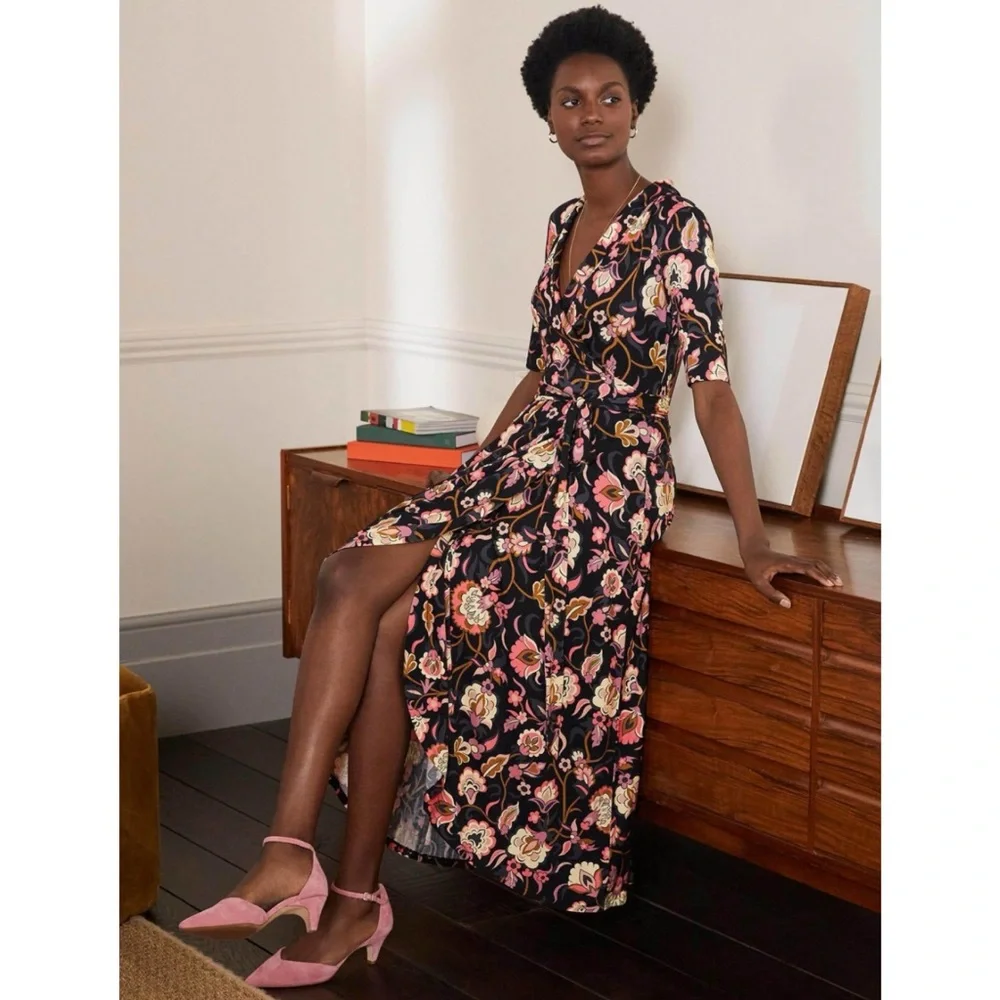 Boden Tall Lavinia Jersey Wrap Midi Dress Floral Print - Picture 7 of 7